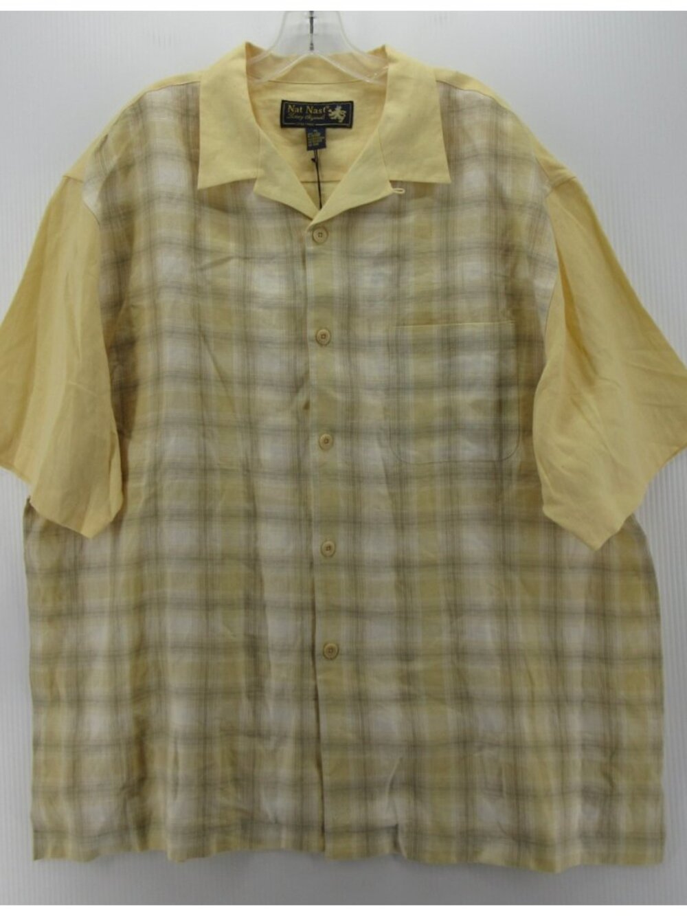 Nat Nast Shirt XL Luxury Linen Loop Collar Camp Resortwear Plaid NWT*